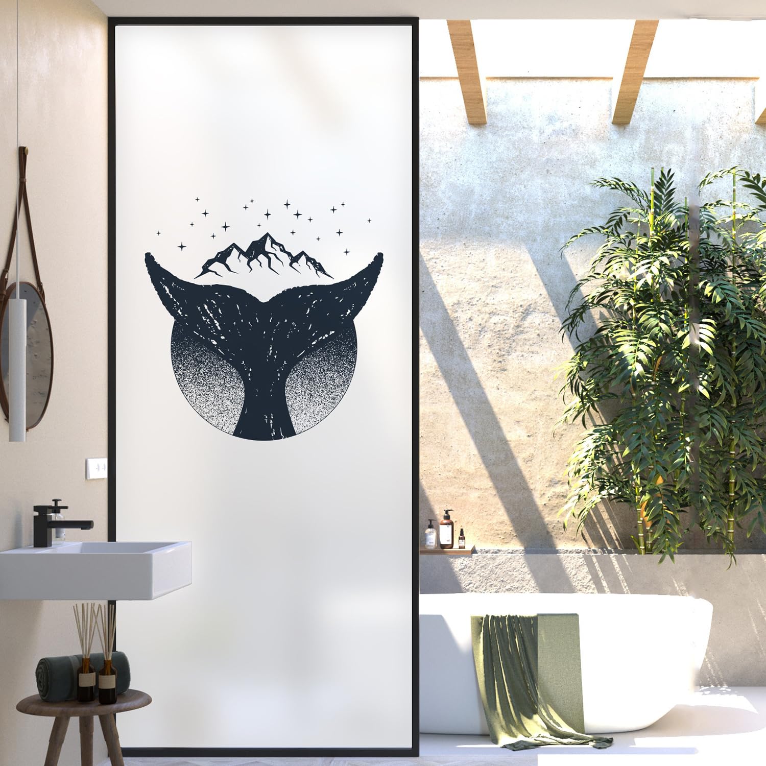 XQKXHZ One Way Window Film Privacy Day and Night,Frosted Opaque Window Film Static Cling Glass Decorative Films Sun Blocking Non-Adhesive Premium Vinyl,for Glass Doors,Bathroom,Kitchen,L,60x150cm