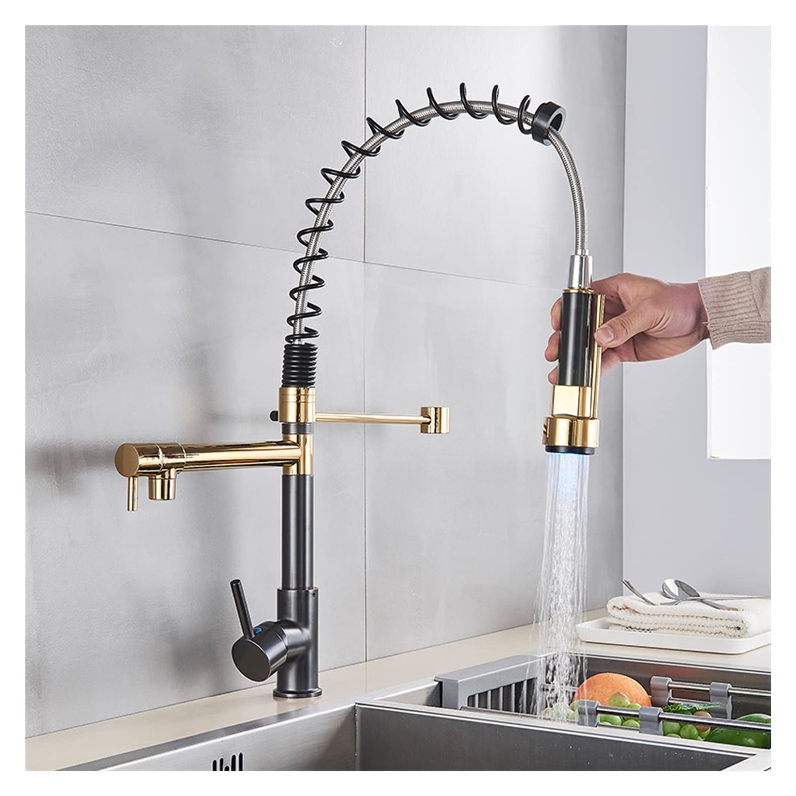 Robinet de cuisine LED noir bronze double bec pour simplifier la préparation des repas