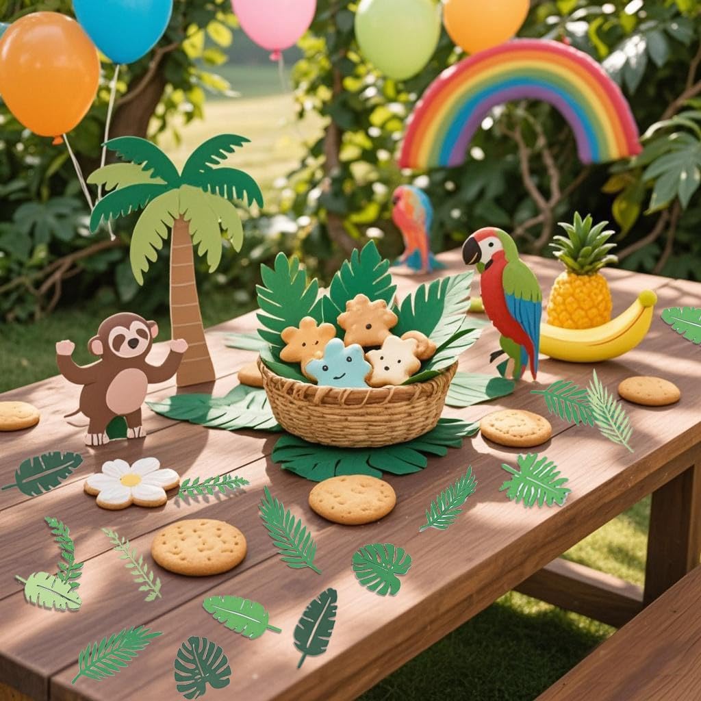 100pcs Palm Leaves Table Confetti Tropical Green Leaf Confetii