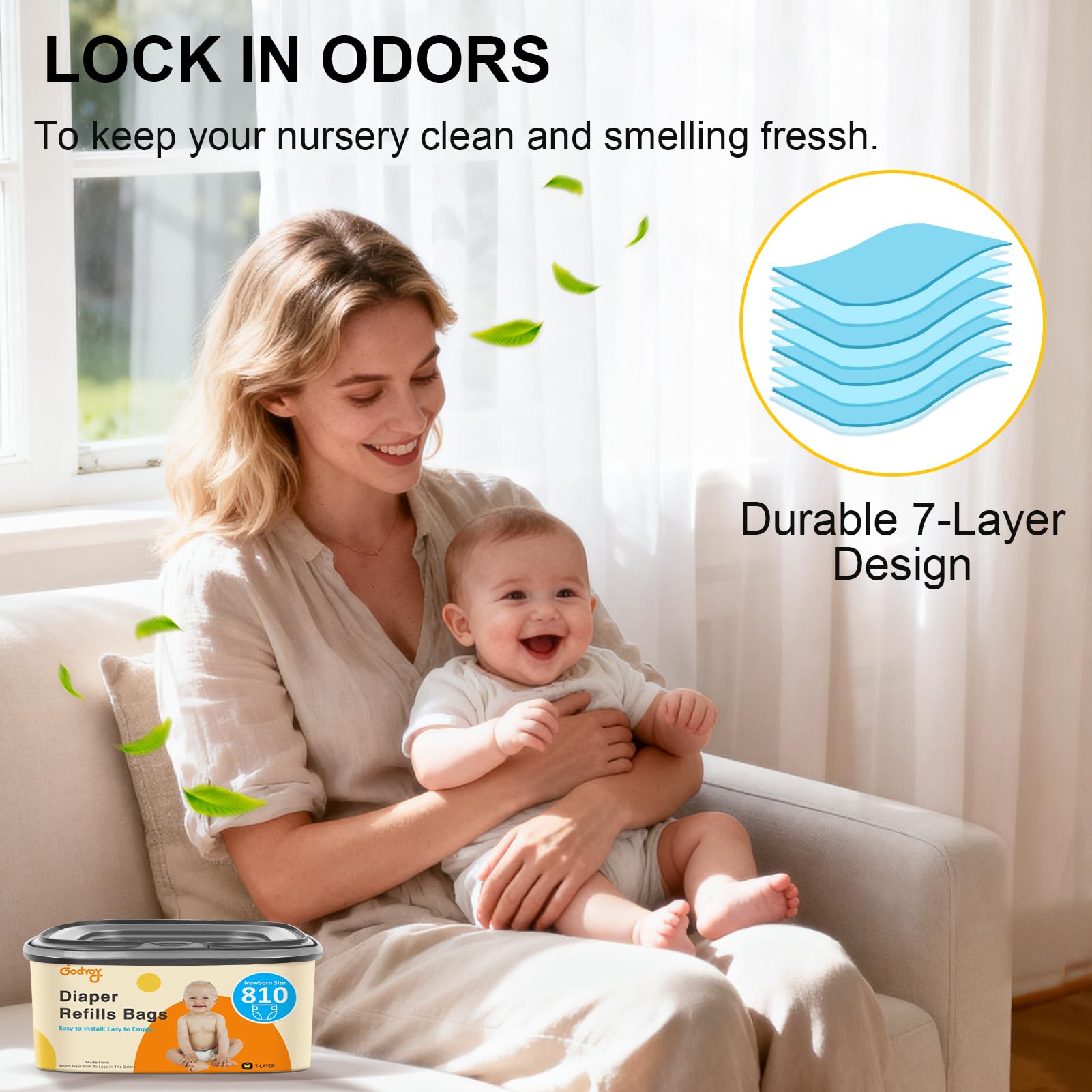 Jumbo Square Refill Compatible with Diaper Genie Classic/Compact/Select Pails,Odor Control & Durable,Holds Up to 810 Newborn Diapers,Unscented Disposal Bag Refills with Continuous Film（3 pack） - 3