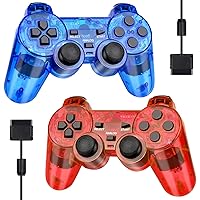 Vista 1 de Doueuain Wired Controller for PS2, 2 Pack Gamepad Remote Double Shock Compatible with Play station 2, with 1.8M Cable（Clear Red and Clear Blue）