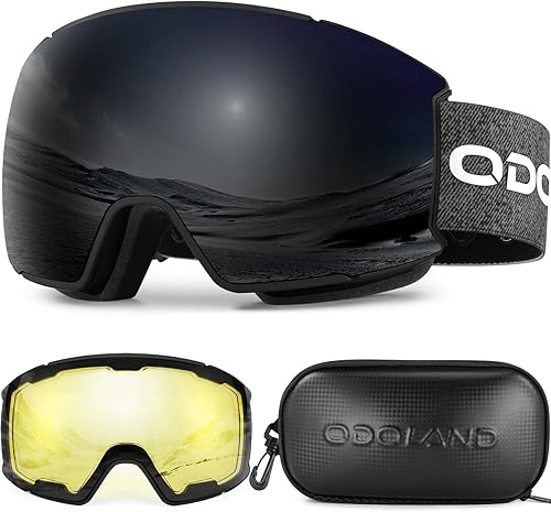 Odoland - Juego de gafas de esquí magnéticas intercambiables con 2 lentes, protección UV antivaho, gafas de snowboard para hombres y mujeres