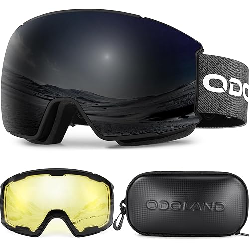 Odoland Magnetic Interchangeable Ski Goggles Set with 2 Lens, Anti-Fog UV Protection Snowboard Snow Goggles for Men Women