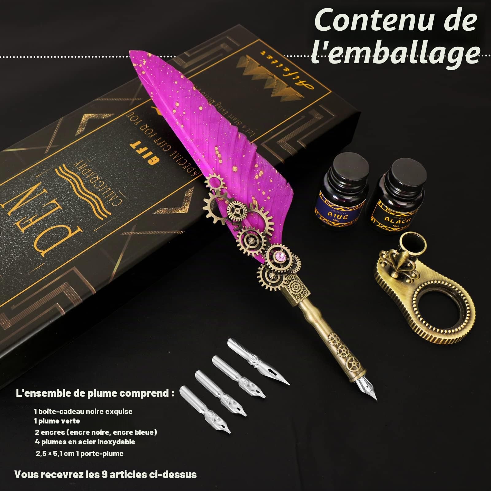 MPRINCE Ensemble de plume en encre, ensemble de stylo de calligraphie, stylo de calligraphie pour l'écriture, cadeau d'anniversaire pour les amoureux de l'écriture à la main, stylo de signature