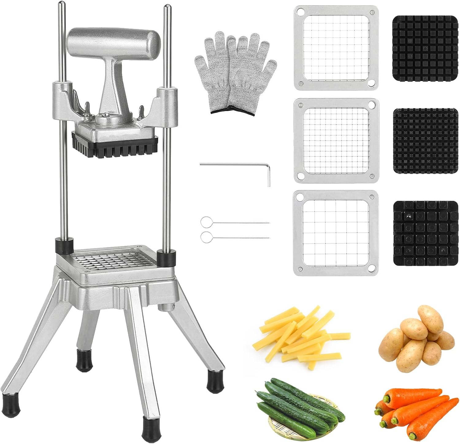 Commercial Chopper Vegetable Cutter Fruit Dicer Heavy Duty Stainless Stee Dicer Cutter Onion Chopper Professional Food Dicer for French Fry Tomato Peppers Potato (1/4″ Blade)