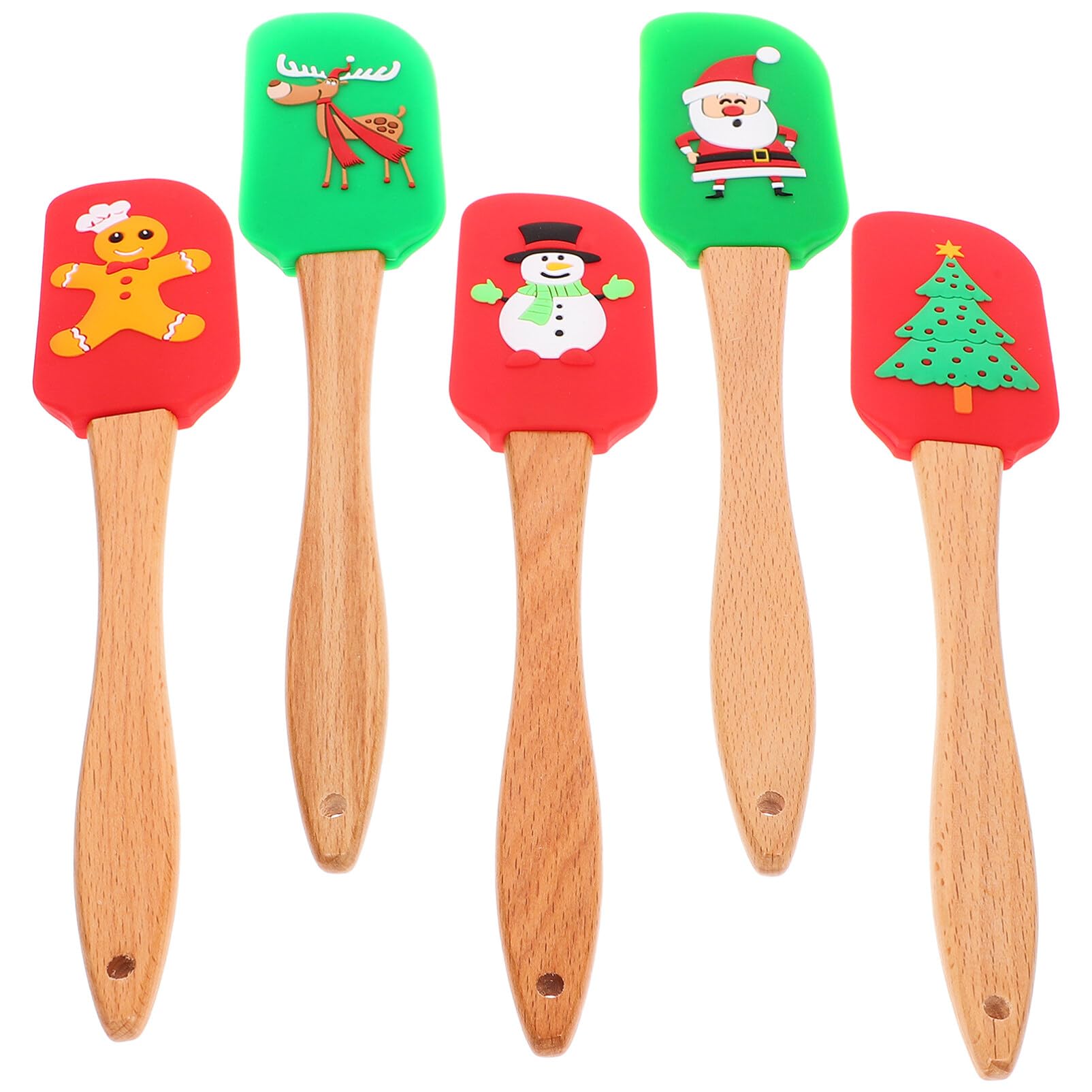 Alipis Spatules Cuisine en Silicone et Bois 5 Pièces pour Pâtisserie de Noël, Outils Sûrs et Rigides pour Racler et Mélanger Desserts Plusieurs styles