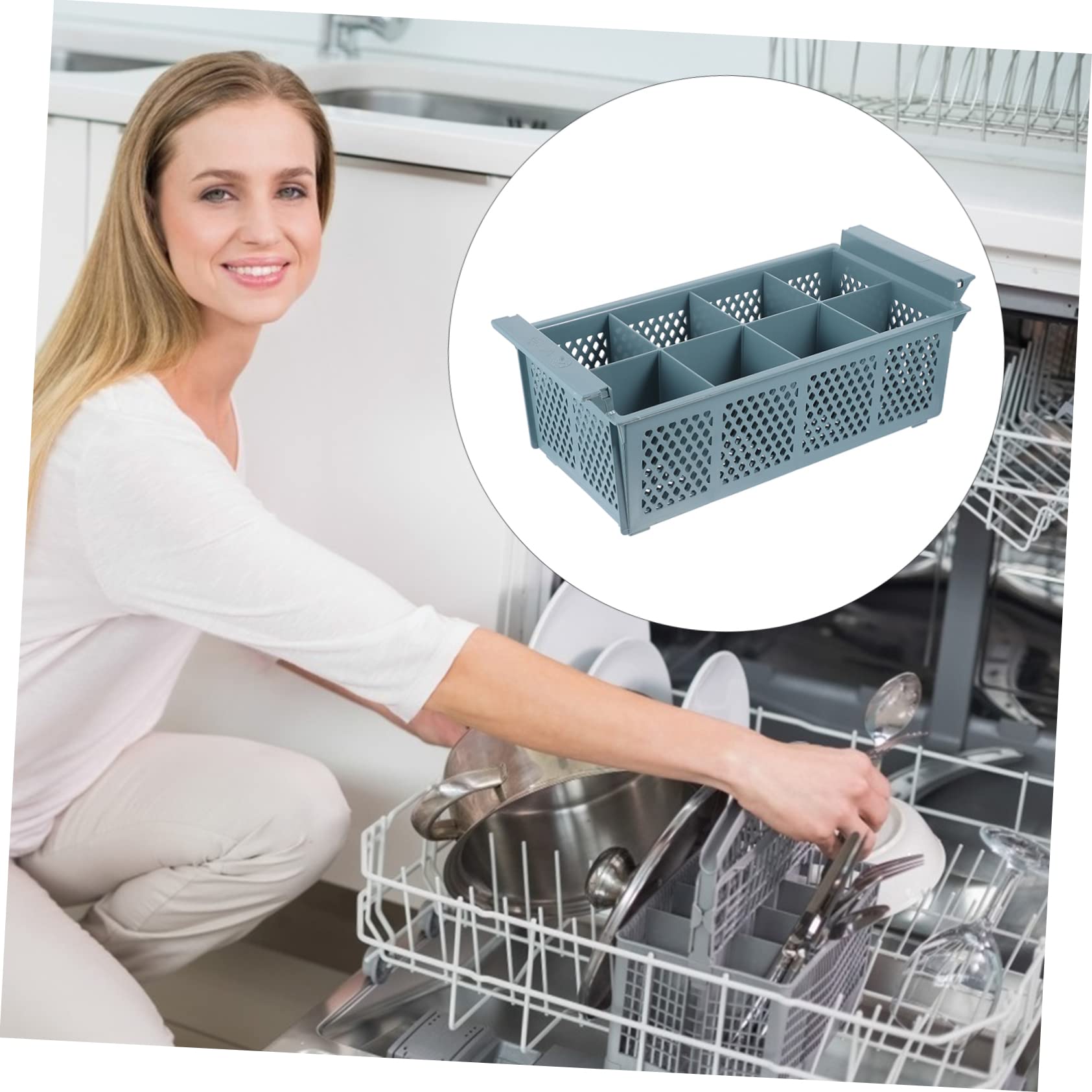 Cesta Plástico 8 de Lavavajillas Compartimentos | Organizador de Cubiertos, Fácil de Llevar, Útil para Guardar Utensilios en Cocina u Oficina