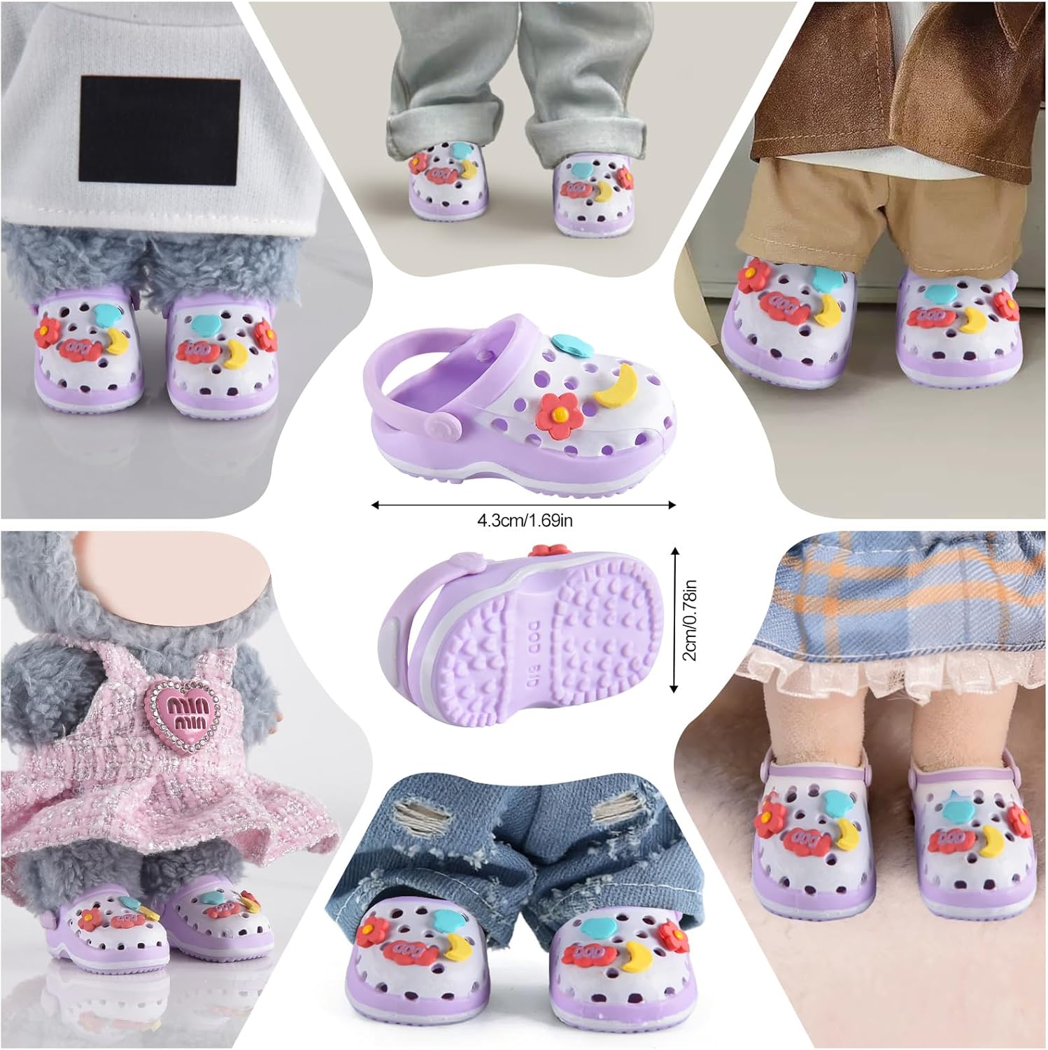 Premium Doll Shoes for Lububu, Cute Doll Shoes for 4-7in Dolls, Ideal for Lububu Outfits(Purple Clog Shoes)