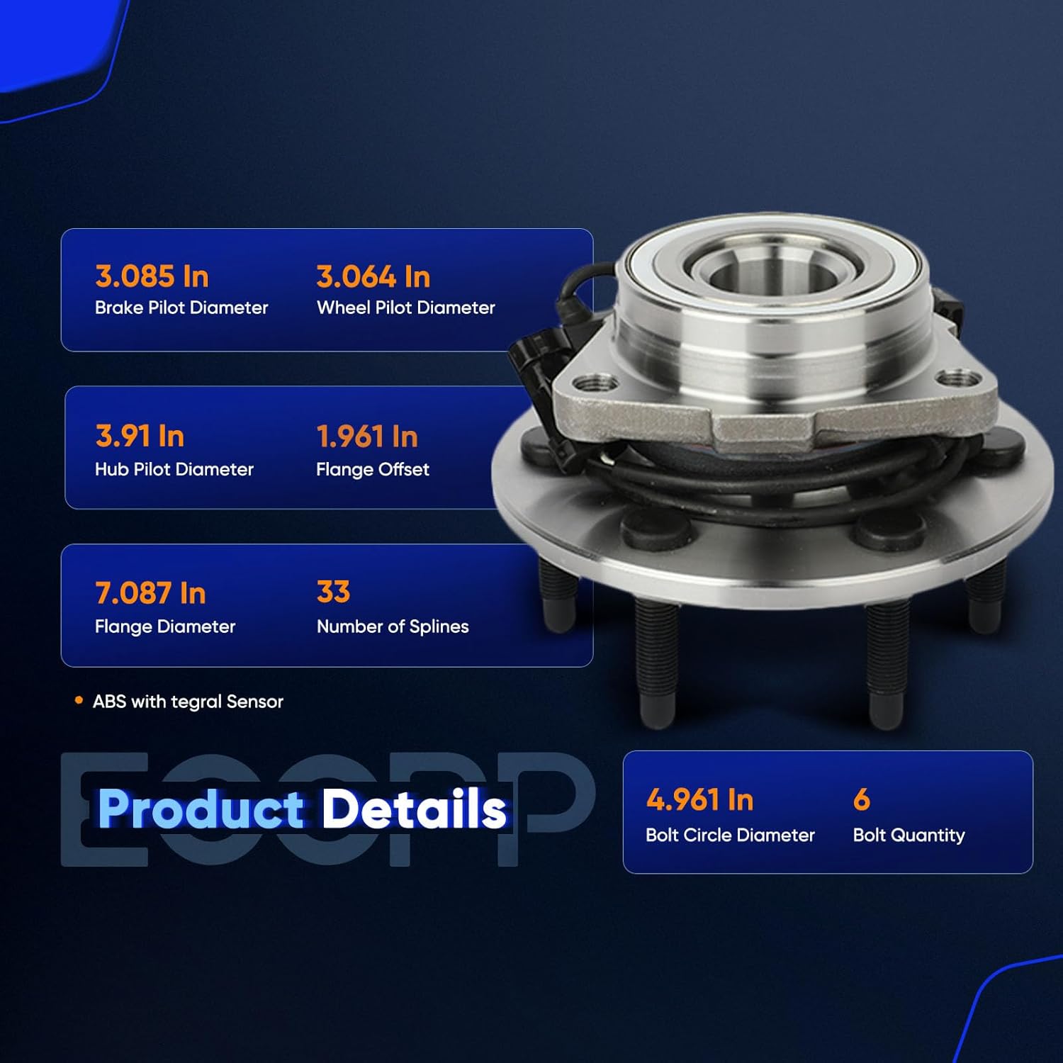 ECCPP (515036 x2) New Complete Front Wheel Hub Bearing Assembly fit for Escalade, Tahoe, silverado, Suburban, Express, Savana, Sierra, Yukon, 2000-2007 GMC/Chevy 4x4 6 Lug W/ABS 4WD