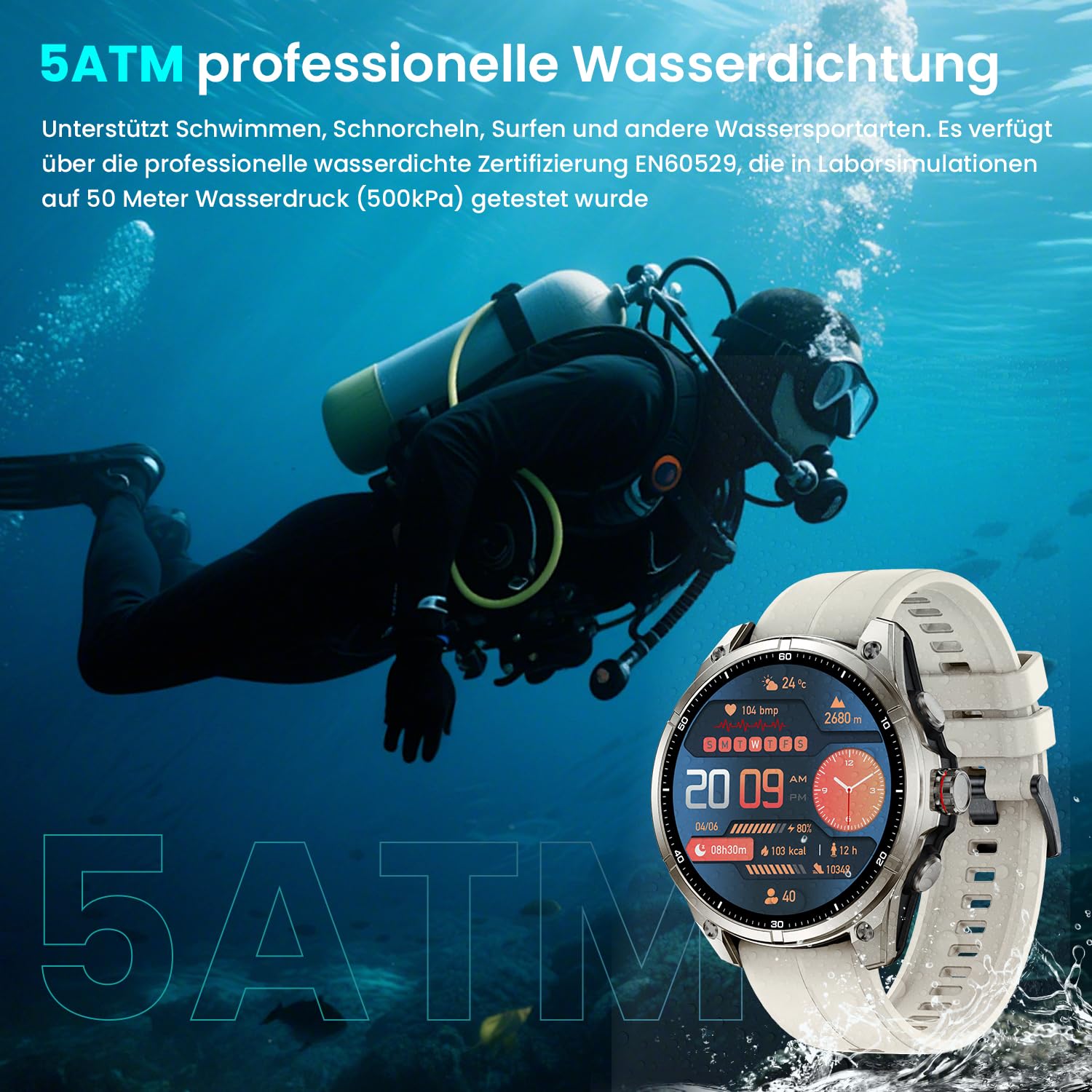 Rogbid Smartwatch dla mężczyzn, GPS, zegarek sportowy, 1,43" HD AMOLED, 5 ATM, wodoszczelny, metalowy, wojskowy smartwatch, tracker aktywności fizycznej z kompasem, krokomierzem, monitorem snu, tętnem