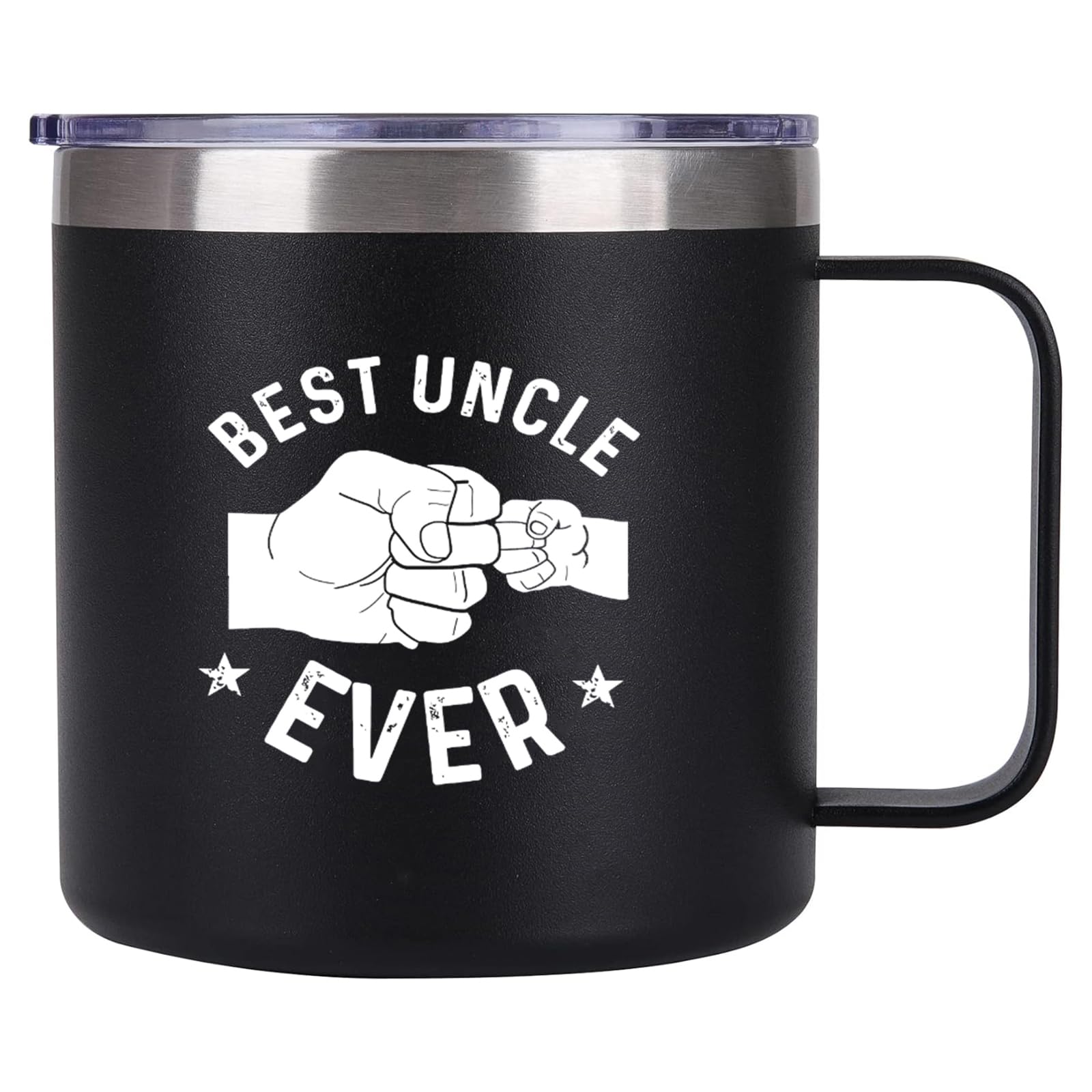 Xinvast Best Uncle Ever Mug from Niece or Nephew with Handle,Stainless Steel Double Wall Vacuum Metal Coffee Tumbler Cup for Grandpa Brother 14 oz