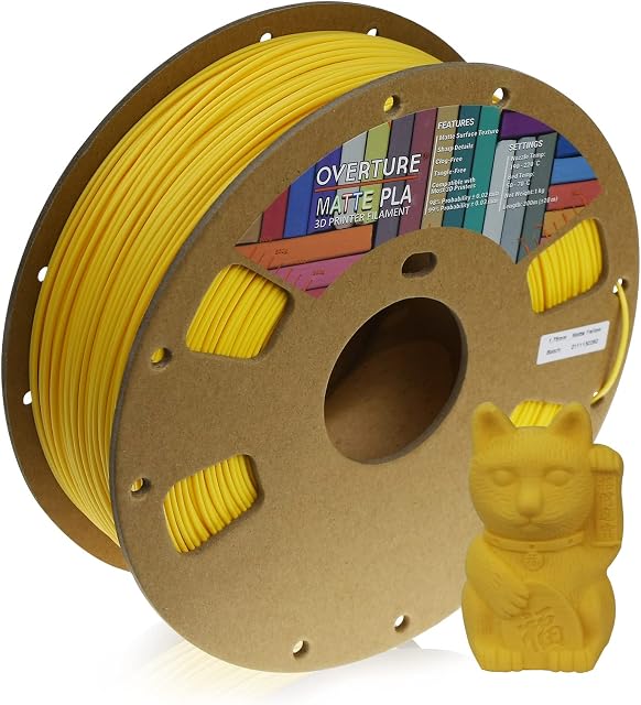 OVERTURE PLA Filament 1.75mm,PLA Matte,Matte PLA Filament 1.75mm,1kg Spool (2.2lbs),Dimensional Accuracy +/-0.03mm, Fit Most FDM Printer(Yellow)