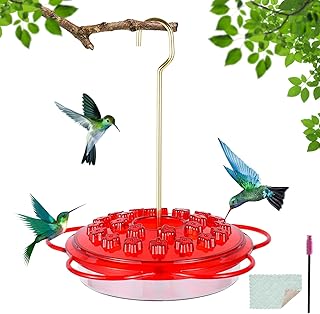 Outdoor Hanging Hummingbird Feeders,Leak-Proof,Outside Garden Saucer Wild Hummingbird Feeder with Ant Moat,Bee Proof,Easy to Clean and Refill (1, Red)