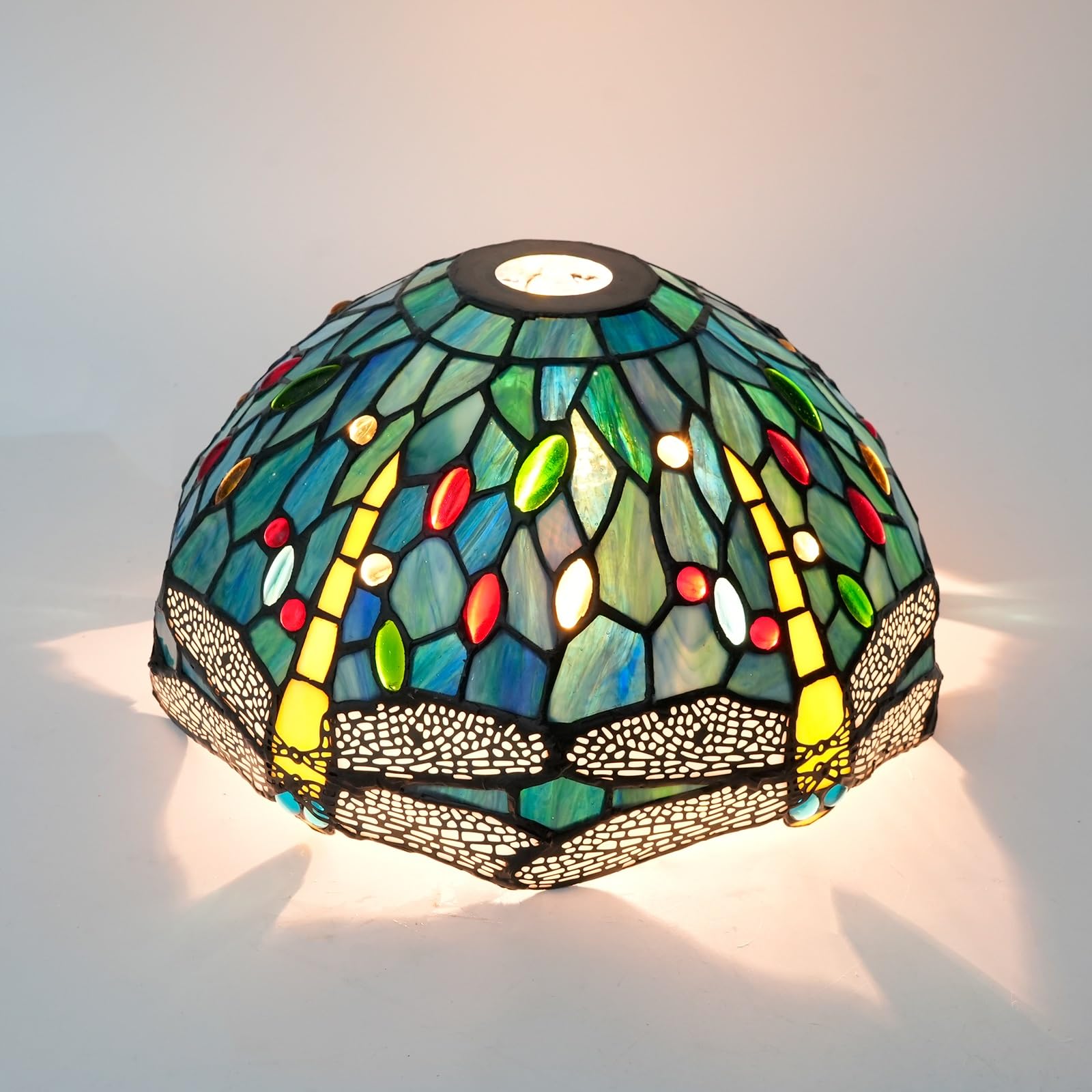 HJRegaFimu Shade Replacement 12" Blue Green Dragonfly Stained Glass Lamp Vintage Art Decor Large Opening Lampshades For Bedroom Living Room Restaurant