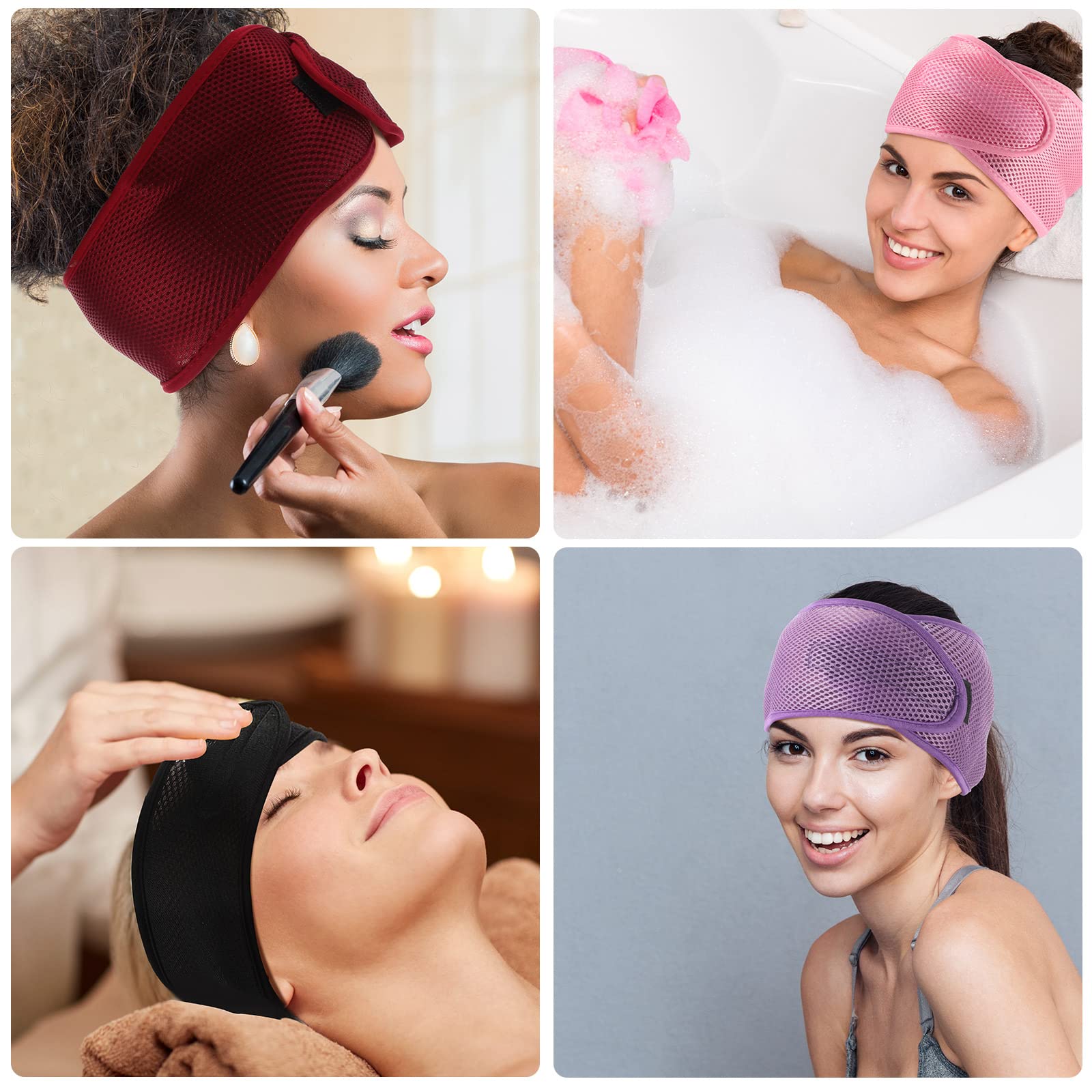 6 sztuk piankowych siatkowych pasków do owijania włosów do czarnych włosów, opaska na głowę, do spa, formowanie włosów, regulowana, oddychająca, antypoślizgowa, do makijażu, dla kobiet, dziewcząt, wielokolorowa, 6 sztuk
