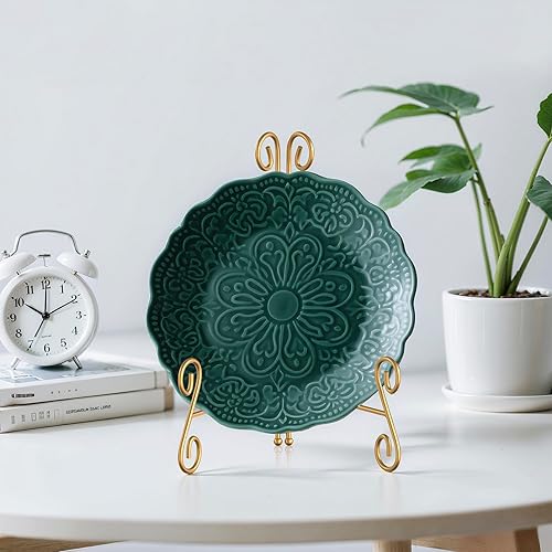 Miniatura 4 de HEMYLU Soporte de placa dorado soporte de placa decorativo de 10 pulgadas para exhibir platos soporte de caballete de metal resistente para fotos