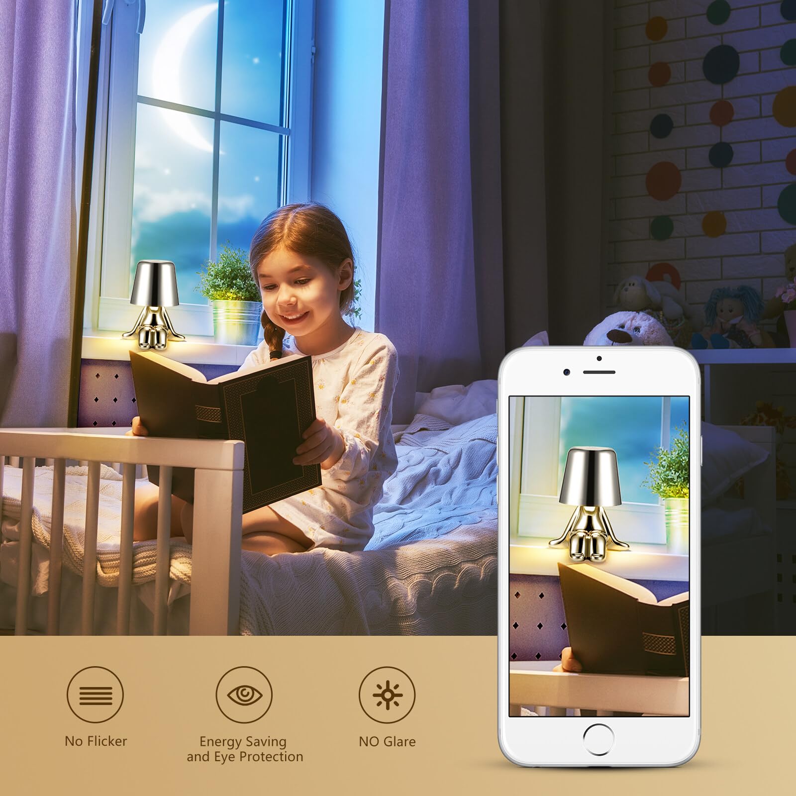 Wiederaufladbare LED-Nachttischlampe Mit Touch-Dimmer | Kabellos, Akku & USB | Drehbarer Magnetfuß – Perfekt Fürs Schlafzimmer