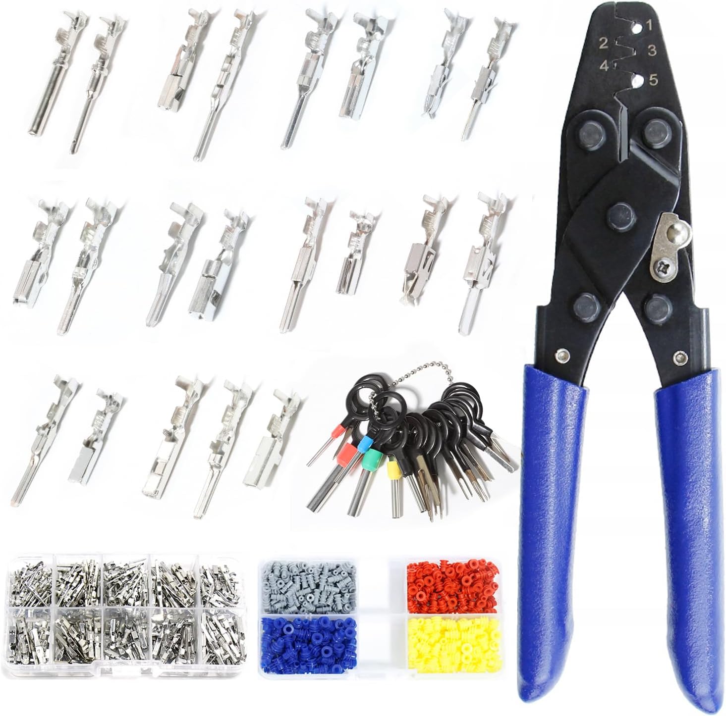 Connector Pins Crimped Terminal Automotive Car kit Electrical 1/1.5/1.8/2.2/2.8/3.5mm Motorcycle Atv Wire Removal Non-Insulated Plug Male Female Crimp set Open Barrel Crimping Tool
