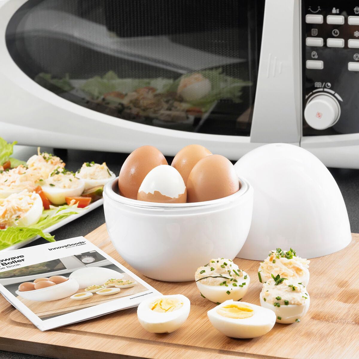 InnovaGoods Mikrowellen Eierkocher Boilegg – Rezeptbuch, Fettfrei