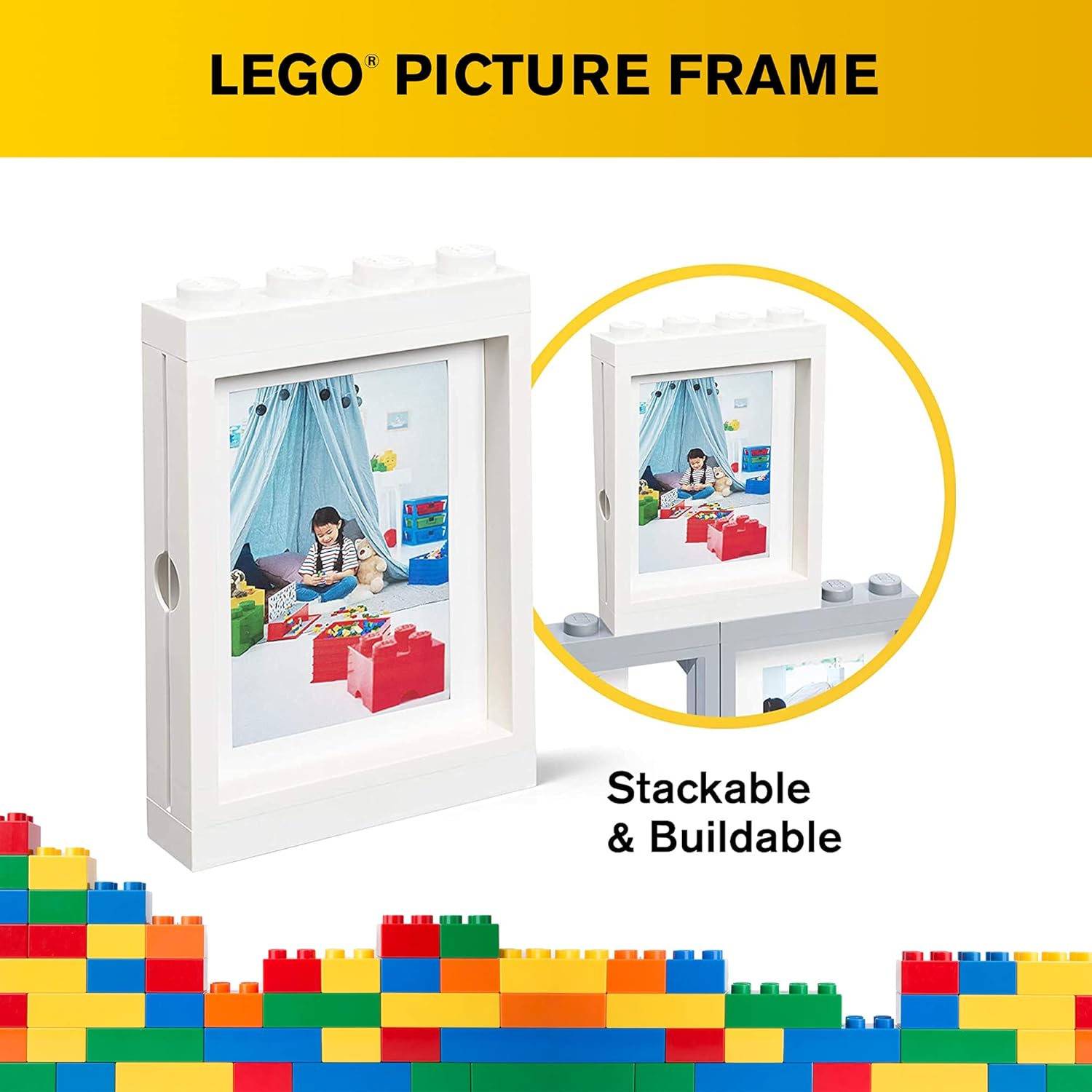 Room Copenhagen Lego Picture Frame - Stackable, Tabletop or Wall Display Photo Frame, Fits 5 x 7 in Photos, White