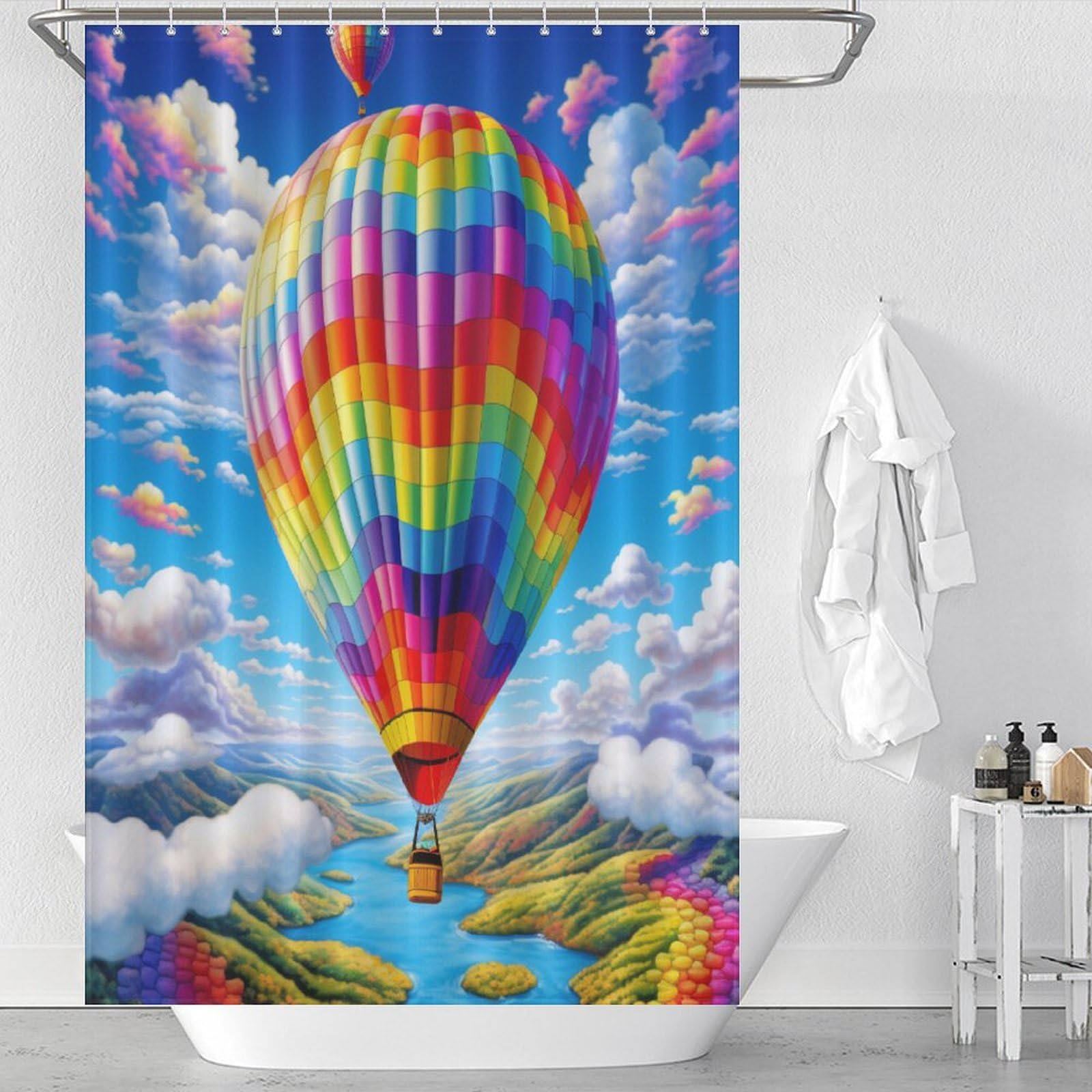 Rideau de douche montgolfière imperméable anti-éclaboussures pour baignoire