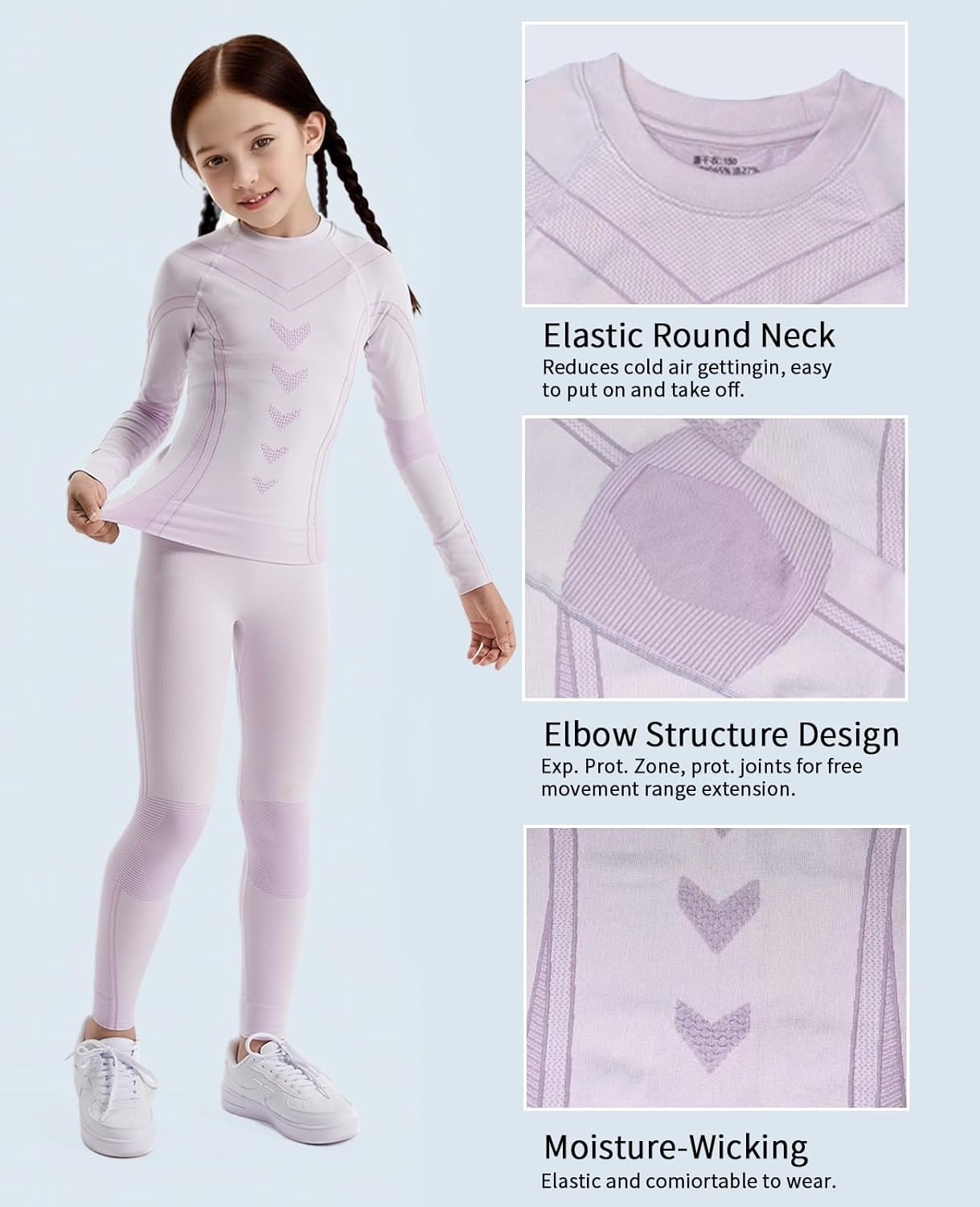 Thermal Underwear for Kids Athletic Thermals Top and Bottom Set Boys Girls Long Johns Set Winter Base Layer - Image 4
