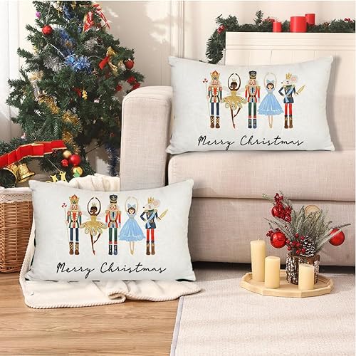 Miniatura 7 de RABUSOFA Almohadas decorativas de Navidad de 12 x 20 pulgadas, fundas de almohada de cascanueces de Navidad, fundas de almohada decorativas para