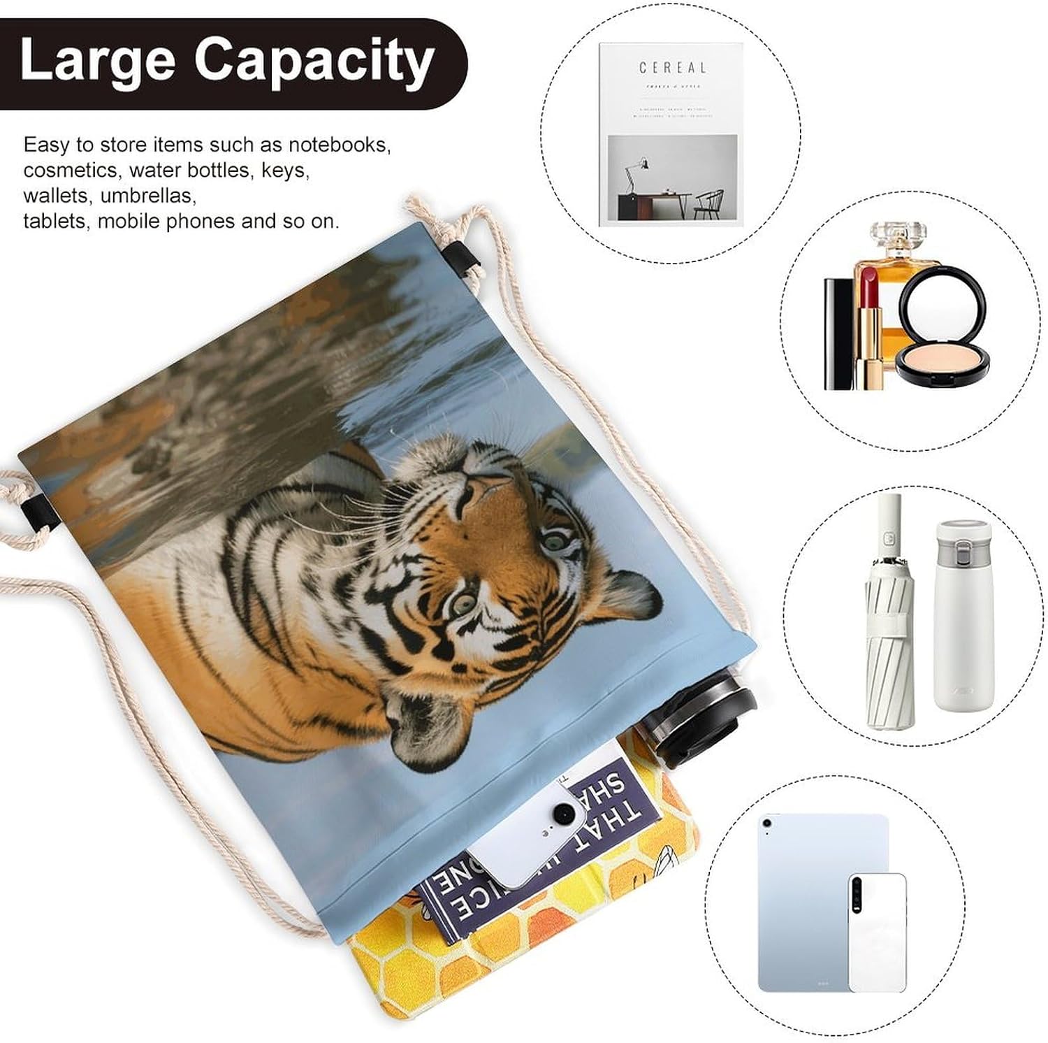 Tiger Durable Large Drawstring Backpack image 3