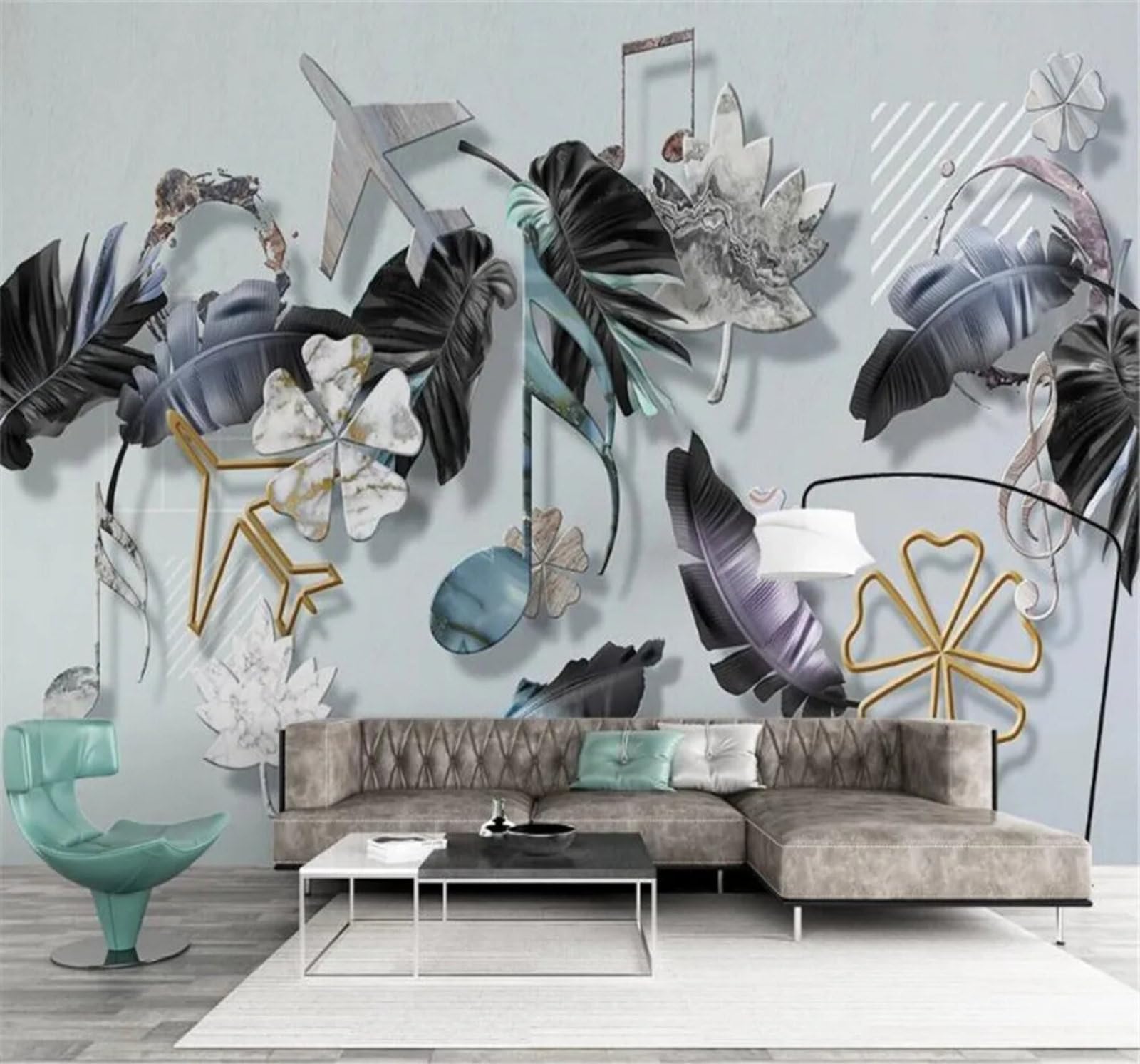 Xlming 430Cm×300Cm(B×H) Minimalist Plants Leaves Creative Aeroplane 3D Wallpaper Silky Texture Home Study Office Grey Dining Room Sofa Bedroom Living Room Tv Backdrop-430Cm×300Cm