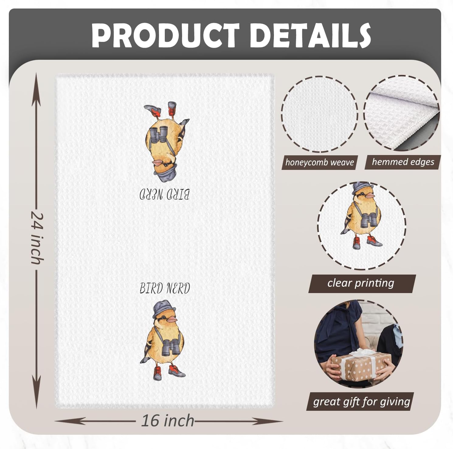 Funny Bird Kitchen Towels Decorative, Gifts for Birds Lovers Watchers Dish Hand Tea Towels, Bird Kitchen Bathroom Decor, 16x24 Inch - Image 2
