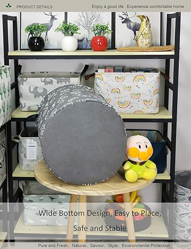 Miniatura 4 de Canasta Onoev de lavandería, plegable, redonda, de lona, para guardería, adecuada para niños, oficina, dormitorio, ropa, almacenamiento de juguetes