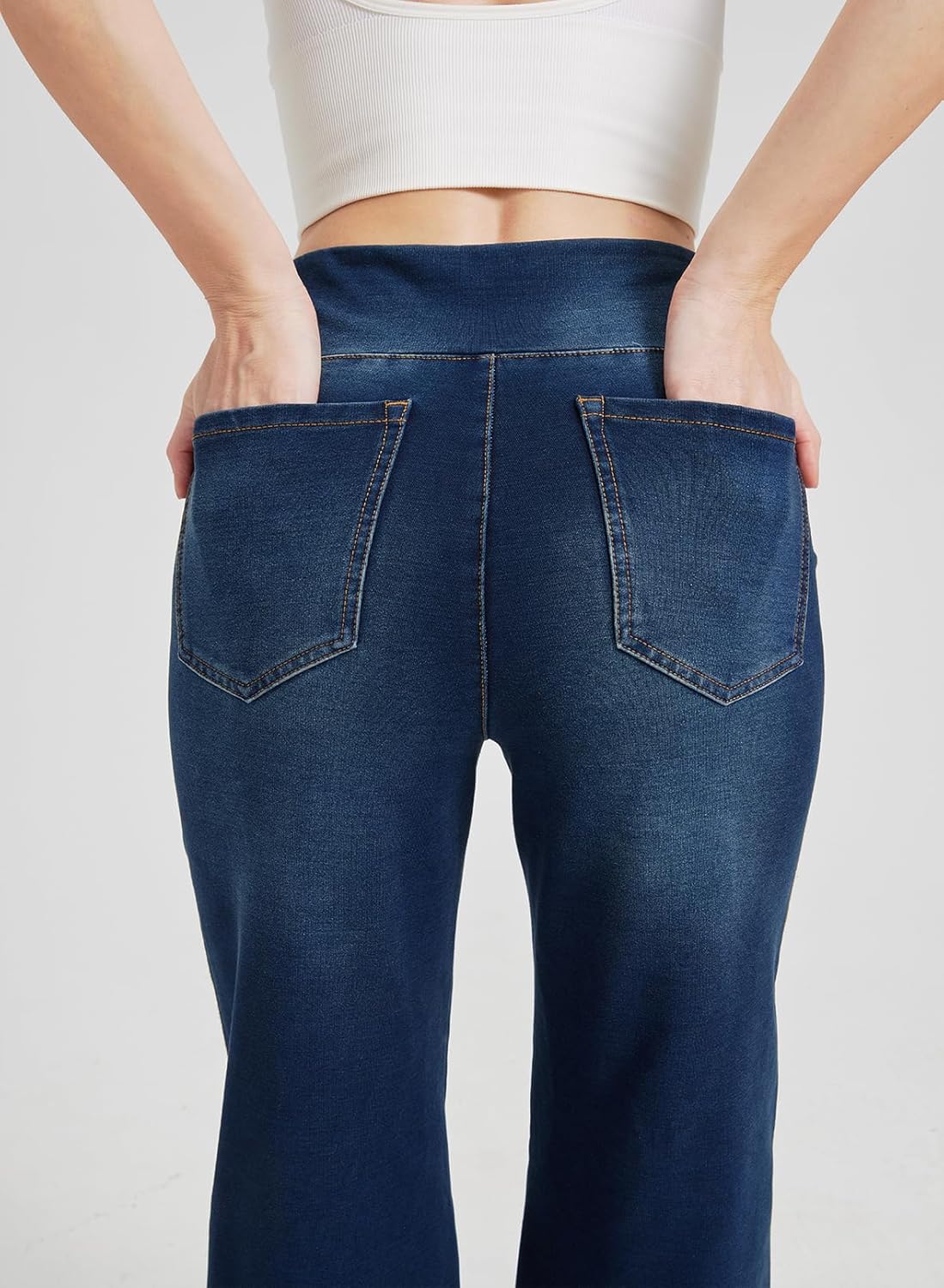 KYAL KNOW YOU ARE LOVED Women's High Waisted Bell Bottom Pull On Jeans Tummy Control Stretchy Baggy Casual Jean Leggings - Image 3