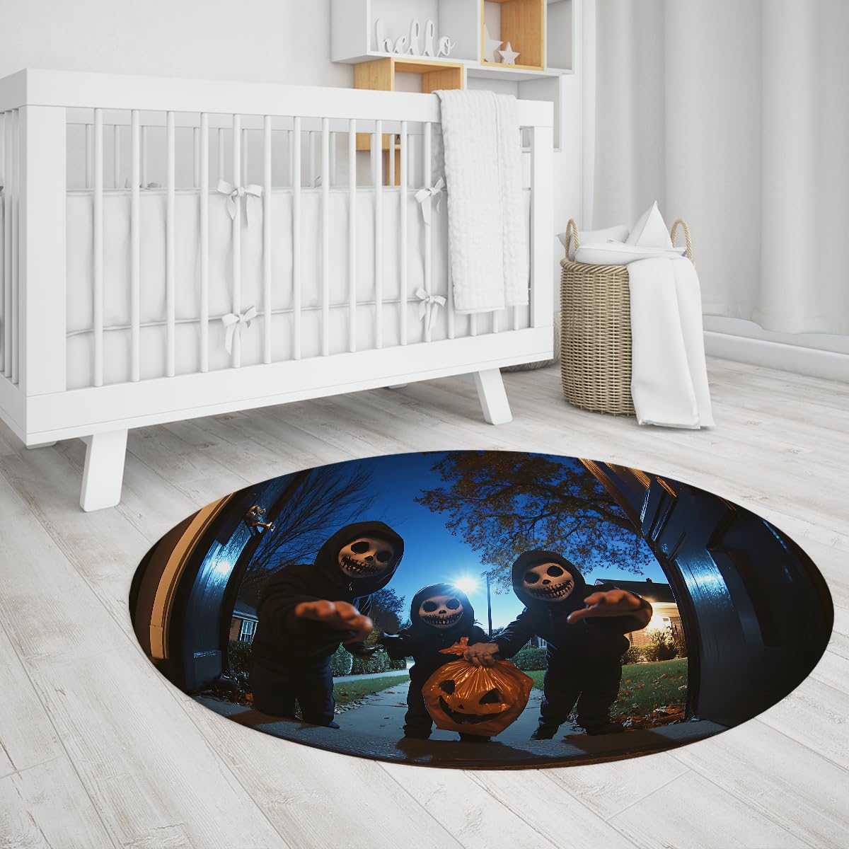 Motyw Halloween 100 cm Okrągłe dywaniki Sztuczka lub Treat Nocna Scena Wzór Dziecięcy Dywan Podłogowy Niskie Włosy Do Pokoju Przedszkola Salon Gry Balkon