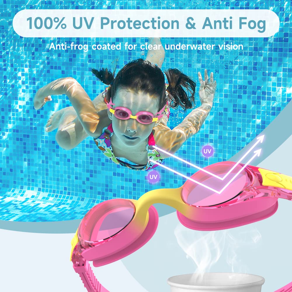 findway Lot de 2 paires de lunettes de natation étanches avec verres transparents anti-buée pour enfants de 3, 4, 5, 6, 7, 8, 9, 10, 11, 12, 13, 14 ans
