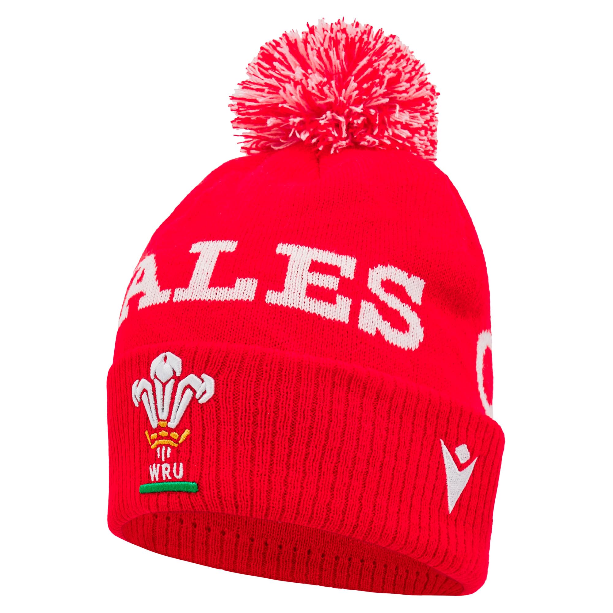 Macron Red Wales Wru 2024/25 Pom Pom Junior Beanie