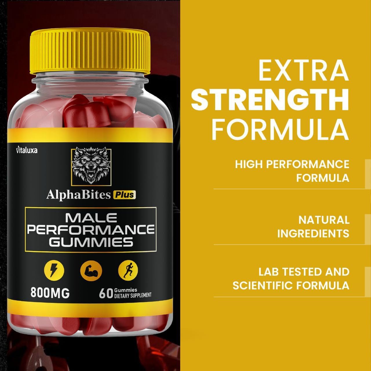 Alpha Bites Gummies, Alphabites 7 in 1 Performance Blend Gummy Advanced Formula Vitamin Supplement, Alfa Bite Alfabites Maximum Strength Premium Support All Natural Healthy Ingredients (60 Gummies)