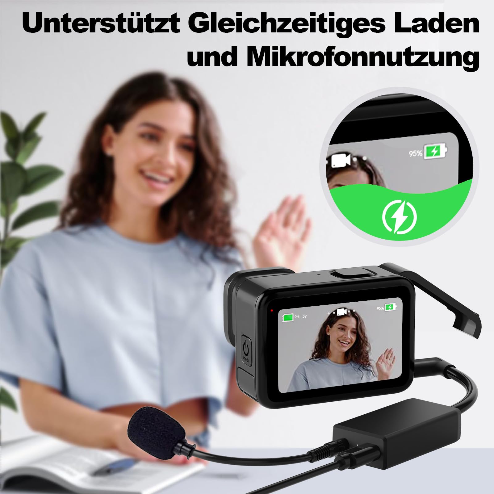 Homesuit 3,5mm Mikrofonadapter mit Windgeräuschreduzierung für GoPro Hero 13/12/11/10/9/8/7/6/5 Black GoPro-Zubehör Mikrofonadapter für Outdoor-Vlog, Reisen, Action-Video