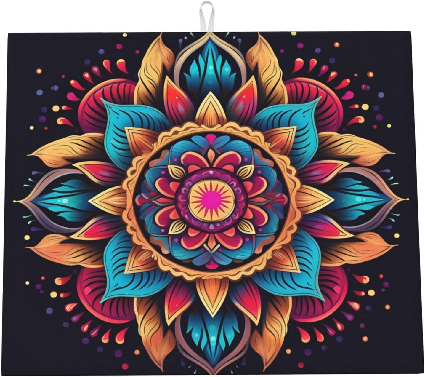 Boho Mandala Turquoise Dish Drying Mat For Kitchen Counter Dry Mats Microfiber Dish Drainer Mat Protector Pad Absorbent Fast Drying Kitchen Must-Have 16x18 Inch