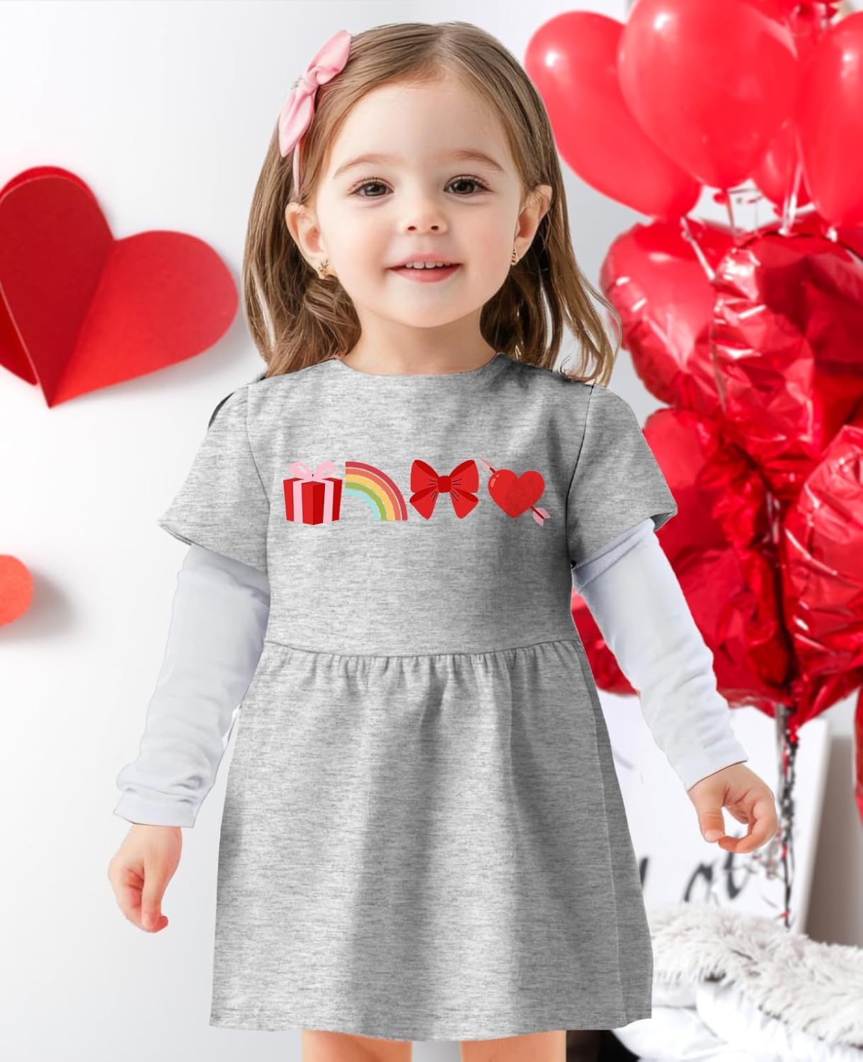 Tstars Heart and Rainbow Toddler Girls Valentines Day Dress Baby Valentine Outfit Girl Dresses for Infants Toddlers