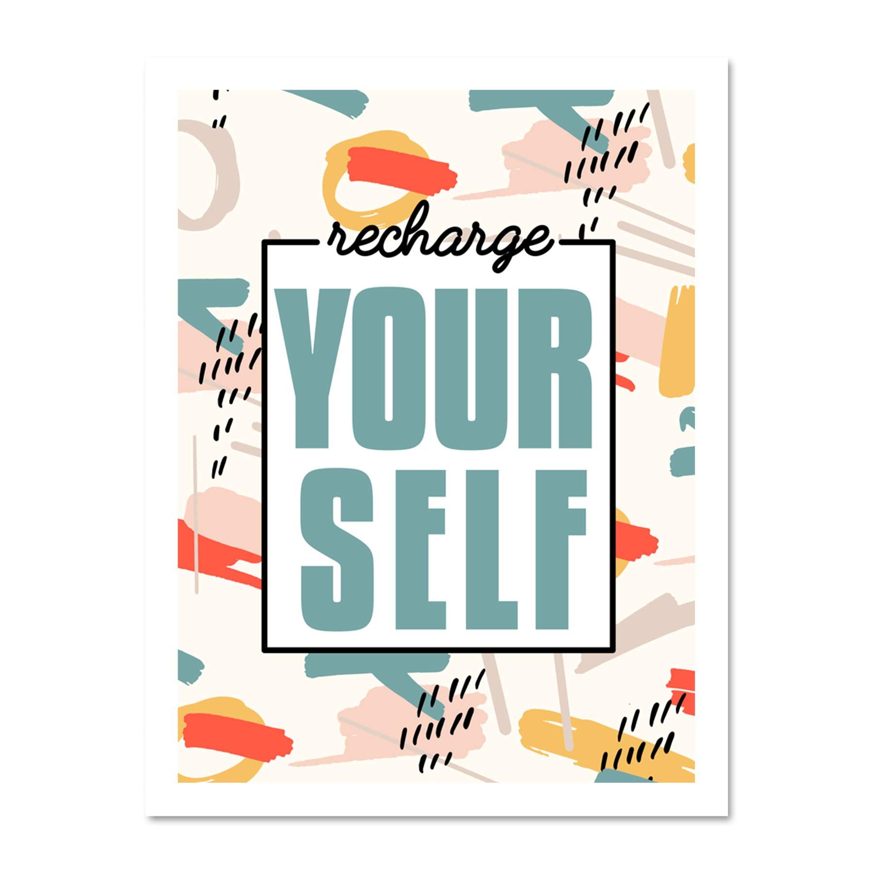 Wee Blue Coo Funky Affirmation Recharge Yourself Large Framed Art Print Wall Poster 18x24 inch
