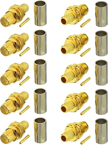 Bingfu SMA - Accesorio de soldadura de montaje en mamparo hembra de 50 ohmios, conector de cobre chapado en oro (paquete de 10) compatible con RG58
