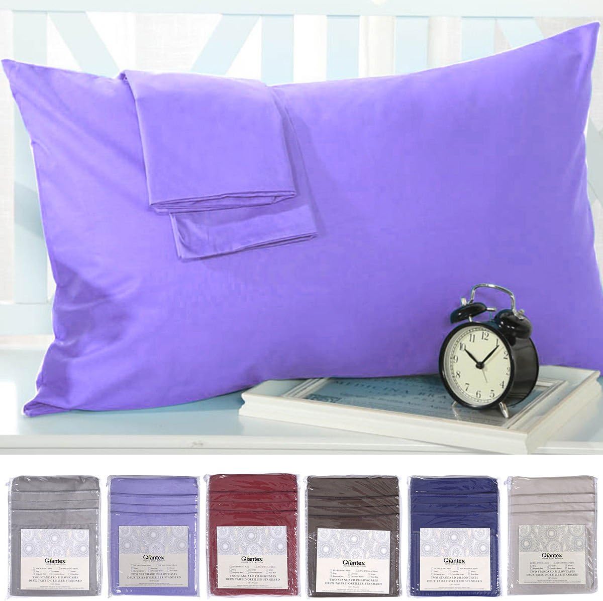 Set of 2 Pillowcases 1800 Count Pillow Case Set - Queen (Standard) New