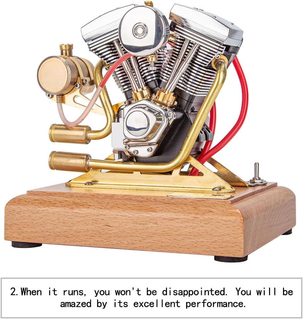 Engine Model Kit That Runs, OHV V-Twin Cylinder Four-Stroke Motorcycle Engine, Physics Science Experiment for Youth Adult