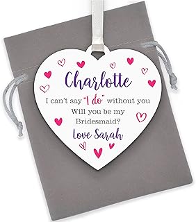 PERSONALISED Will You Be My Bridesmaid, Flower Girl, Maid of Honour Gifts - Bridesmaid, Flower Girl, Maid of Honour Proposal Gift for Her, Sister, Daughter - Wedding Favours from Bride - With Grey Bag