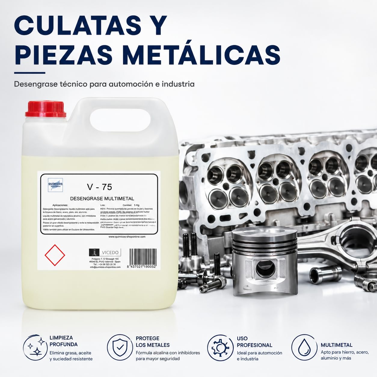 V-75 (20K) Líquido Desengrasante Multimetal para Ultrasonidos, 20L | Catalizadores, Filtros Partículas, Piezas Motor