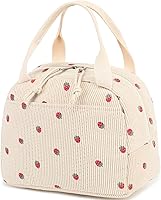 Bluboon Cute Corduroy Insulated Lunch Bag for Women Men - Reusable Large Capacity Tote Cooler for Work Picnic Travel