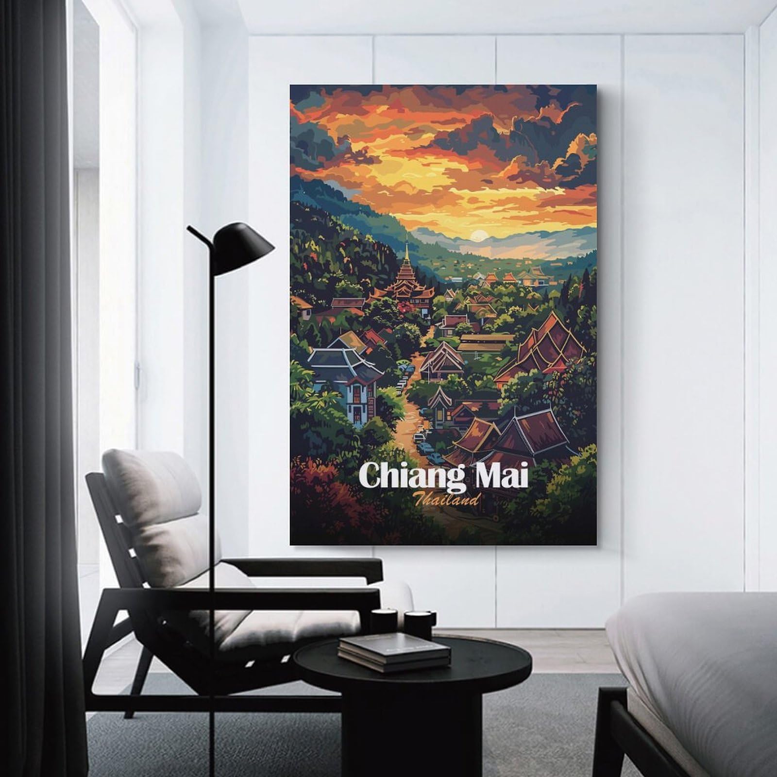 Junmoney Chiang Mai Thailand Landscape Art Hanging Wall Art 24x36inch(60x90cm), for Small Homes, Bedrooms Or Open Spaces, Decorative Canvas Decor for Home Updates