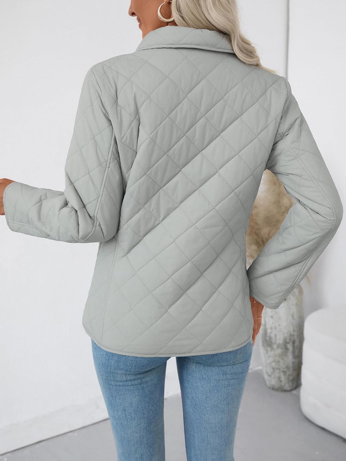 Merryfun Quilted Jackets for Women Lightweight Casual Button Up Diamond Puffer Jacket Warm Winter Coat with Pockets - Image 4