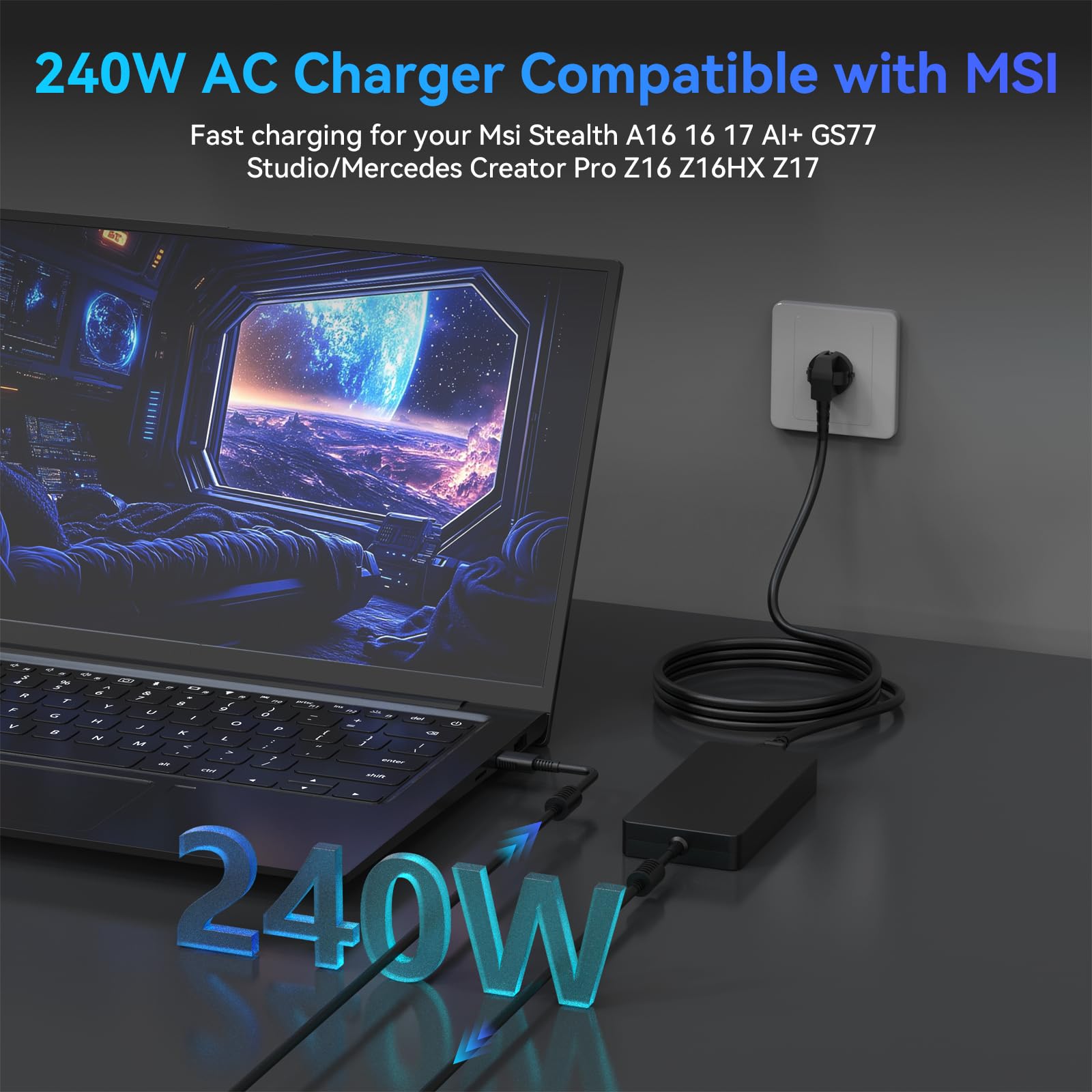 Caricatore 240W 12A Alimentatore Compatibile con MSI Leopard GP66 GP76 Raider GE66 GE76ADP-230GB D A17-230P1B A20-240P2A Notebook 20V DC Adapter Caricabatterie