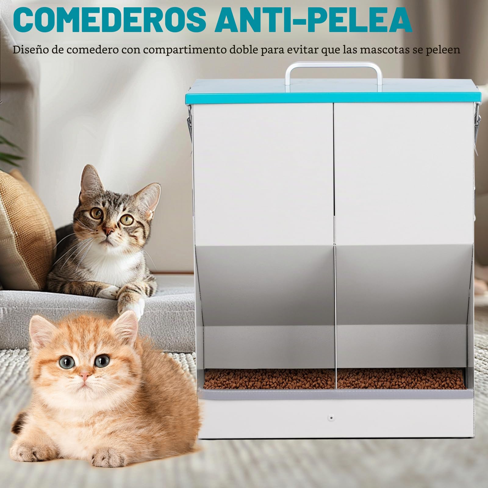 Comedero Gato Automatico 10L, Dispensador Comida Gatos, Tolva para Perro Pequeño Alimentador Metálico, Dispensar Comida para Gatos/Perros Y Comida Liofilizada